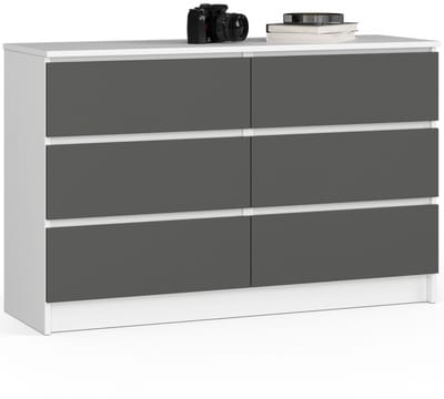 Ladekast K120 met 6 Lades / AKORD Furniture Factory / Wit - Grafietgrijs / 120 x 77 x 40 cm