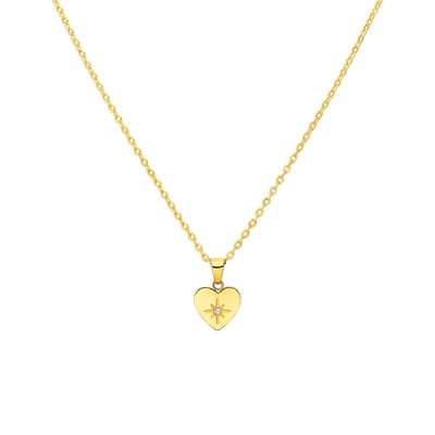 Lucardi Dames Stalen ketting hart met zirkonia - Ketting - Staal - Zilverkleurig - 47 cm