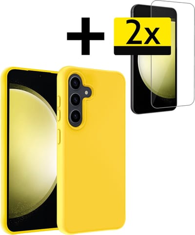 Hoesje - Met 2x Screenprotector - Geschikt voor Samsung Galaxy S23 FE - Sterk & Shockproof - Back Cover - Siliconen Case - Telefoon Hoes - Telefoonhoesjes - Geel
