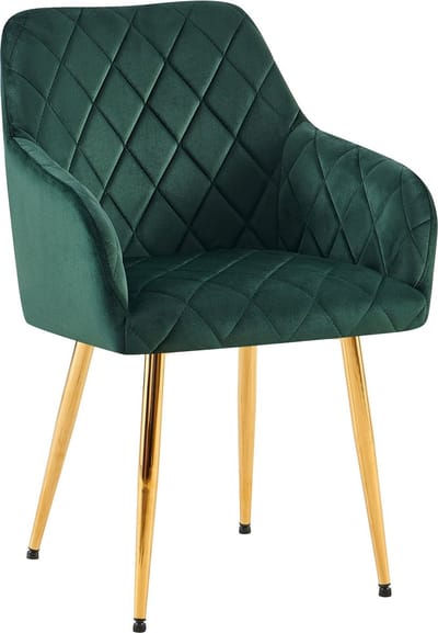 CLP Monett Eetkamerstoel - met armleuning - klassiek - metalen frame - Velvet - goud/groen