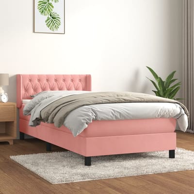vidaXL - Boxspring - met - matras - fluweel - roze - 90x190 - cm