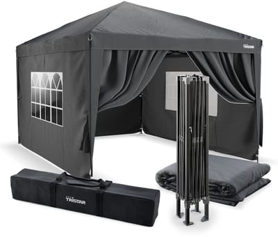 Tristar Partytent 3x4m - PT-7804 - Easy Up - Met Zijwanden - Waterdicht - inclusief Draagtas - Paviljoen - Opvouwbaar - Antraciet