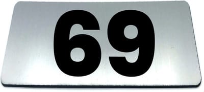Nummerplaatje 69 - 80 x 50 x 1,6 mm - RVS-look geborsteld - Incl. 3M-tape | Nummerbordje - Deur en kamernummer - brievenbusnummers - Gratis verzending - 5 jaar garantie | Gratis Verzending