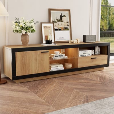 Clruro TV meubel - 160 x 40 x 50 cm - met LED en app-bediening - Zwart + eiken