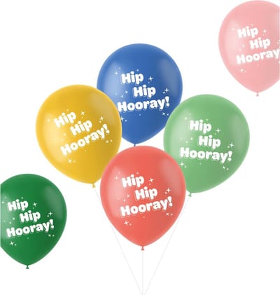 Folat - ballonnen Retro Hip Hip Hooray Meerkleurig 33 cm - 6 stuks