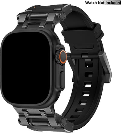 Stravo Explorer Outdoor Sportbandje van Siliconen – Geschikt voor Apple Watch 49mm (Ultra 1/2/3), 46mm (Series 11/10), 45mm (Series 9/8/7), 44mm (Series 6/5/4, SE 1/2/3) – Stravo Explorer Outdoor Sportbandje van Siliconen – Zwart/zwart