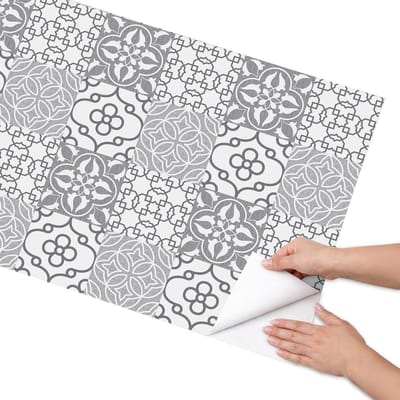Coloray Meubel Wrap Folie - Grijs Meubelfolie - 65x130 cm - Decoratiefolie Symmetrisch mozaïek - Meubel Wrap Folie - Geometrische Meubelfolie - Plakfolie Meubels - Keuken decoratie - Achtergronden en patronen