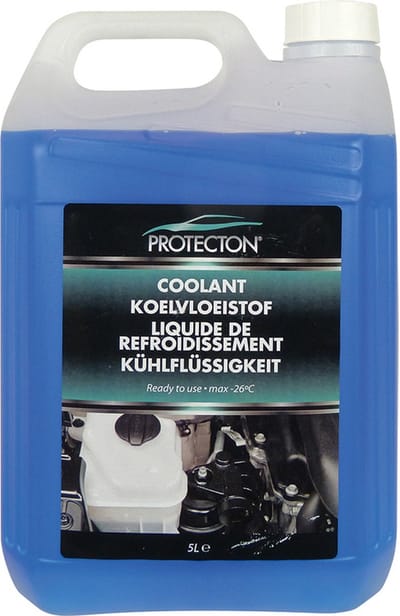 Protecton Koelvloeistof Kant & Klaar - Geeft bescherming tot -26°C - Beschermt het hele jaar door -Tast geen lak, rubber of metaal aan - Veilig voor radiator - Voorkomt kalk- en schuimvorming - 5 Liter