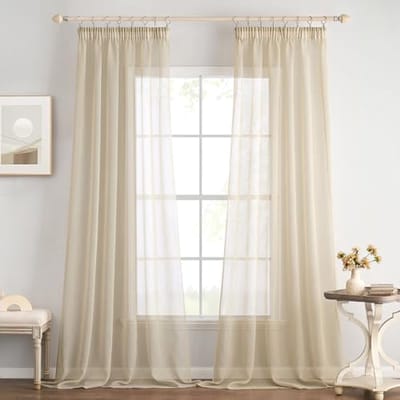 Transparant Voilegordijn set van 2 - Luchtig Polyester Vitrage voor Slaapkamer en Woonkamer 140 x 260 cm Beige
