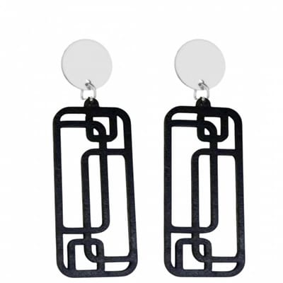 Clip oorbellen -zwart- hout- window- zilverkleur- geen gaatje- Charme Bijoux