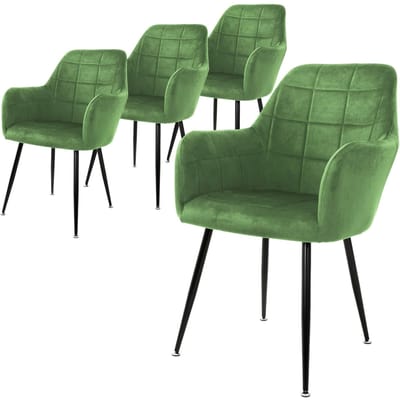 Eetkamerstoel set van 4 vierkant gewatteerd met rugleuning en armleuningen salie Keukenstoel met microvezel fluwelen bekleding ML design