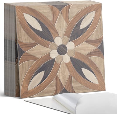 Coloray Plaktegels - Bloemenpatroon van hout Zelfklevende Tegels - 20 cm x 20 cm - Bruin Plaktegels - 20 stuks - Vierkant PVC Tegels - Plaktegels Badkamer - Plaktegels Vloer - Vinyltegels Vloer Zelfklevend - Wandtegel Zelfklevend