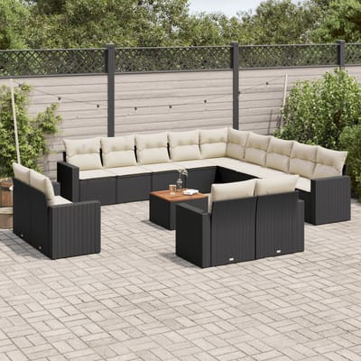 vidaXL - 14-delige - Loungeset - met - kussens - poly - rattan - zwart