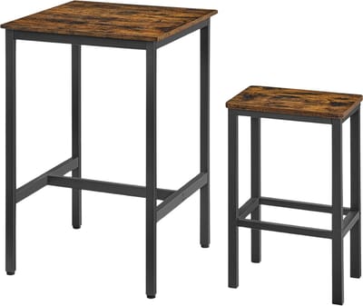 Damenzo - Bartafel - Bartafel met barstoelen - Bartafel keuken - Tafel - Keukentafel 2 personen - 60x60x90 cm - Bar - Zwart/bruin