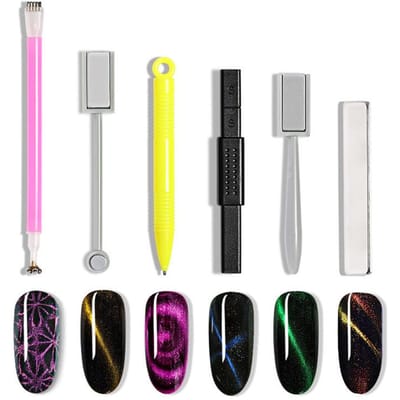 Ensemble d'outils de magnétisme pour ongles, 6 pièces, avec stylos à ongles à Double tête, motif floral, bâton magnétique fort, chats 6pcs