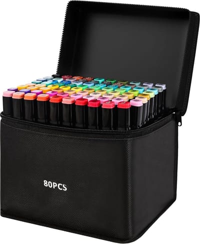 80+3 kleuren marker markeerstift tekenstift viltstift twinmarker op alcoholbasis alcoholstiften met dubbele punt, beitel en fijne kunststiften op alcoholbasis met Zwarte Handtas en Basis