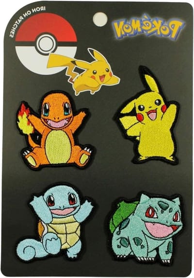 Pokémon Starter Patches - Embroidered Appliques - Decorate Clothing - First Generation Designs - Set of 4 - Red