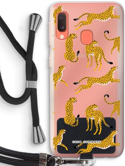 Case Company® - Hoesje met koord geschikt voor Samsung Galaxy A20e hoesje met Koord - Luipaard - Telefoonhoesje met Zwart Koord - Bescherming aan alle Kanten en Over de Schermrand