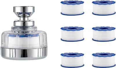 7 stuks - Roterende Kraankop Met 6 filterelementen - Universele Perlator - kraan opzetstuk - zilver - 5.5*5.5*7cm - Draaibare spatbescherming - ABS