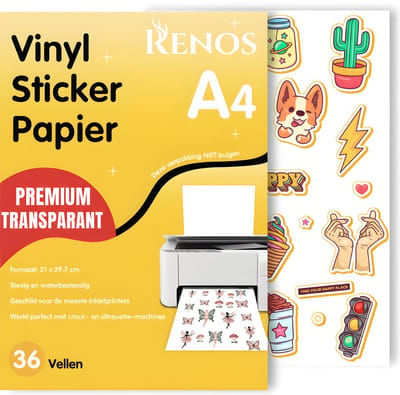 36 Transparante Vinyl Stickervellen A4 - Stickerpapier voor Inkjet Printers - Geschik voor Snijmachines