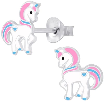 Joy|S - Zilveren eenhoorn oorbellen - 9 mm - pony oorknoppen - unicorn