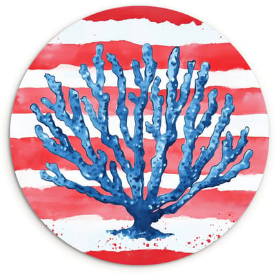 WallCircle® Wandcirkel 120x120 cm - Muurcirkel Koraal - Verfstructuur - Rood - Blauw - Muurdecoratie woonkamer - Wanddecoratie slaapkamer - Kamer decoratie accessoires - Ronde schilderijen XXL
