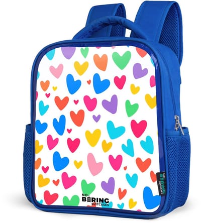 NoBoringSuitcases.com® - Rugzak blauw - Schooltas jongens - Gekleurde hartjes - Kinder rugtas jongen - Boekentas kind - Kinderrugzak voor school - Schoolrugzak