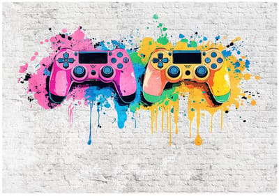 WALLARENA - Fotobehang - 150x105 cm - fotobehang voor jongens met een gaming thema en graffiti ontwerp van vliesbehang