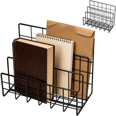 Bureau-organizer van metaal, 2 stuks desktop-ordners met 3 verticale vakken, brieven- en postsortering voor een opgeruimd kantoor en thuis (zwart)