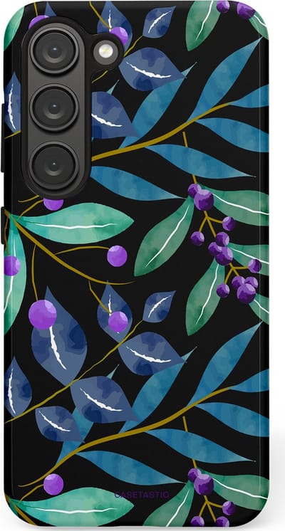 Casetastic hoesje geschikt voor Samsung Galaxy S23 - Dubbellaagse bescherming - Besjes fantasie - Fashion Case - Zwart Petrol Saliegroen