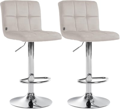 CLP Peru Set van 2 barkrukken - Met rugleuning - Voetsteun - Fluweel - Velvet - chroom/creme