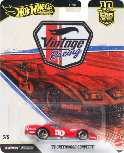 Hot Wheels Car Culture Premium, metalen speelgoed, '76 Greenwood Corvette op schaal 1:64, Vintage Racing