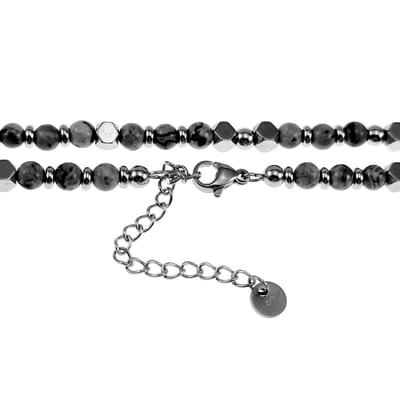 57cm tot 62cm Larvikiet Kralenketting Heren - Verstelbaar - RVS - Natuursteen - Halsketting