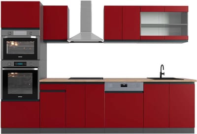 Vicco R-Line Complete keukeneenheid – 300 cm met hoge kast, WB Eik Rood/antraciet