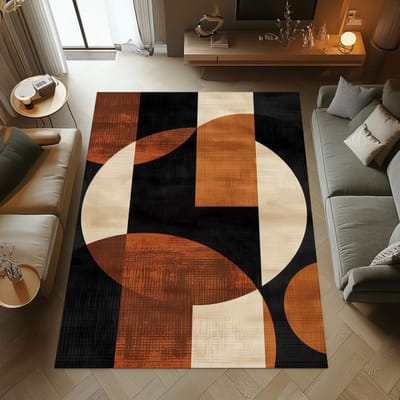 Abstract Rond Tapijt, Verbrand Oranje Beige Zwart Tapijt, Moderne Minimalistische Wasbare Vloermat 80*120cm