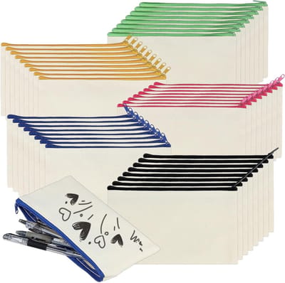 Multifunctionele Canvas Pouch voor Vrouwen - 40 Stuks 12 x 21 cm, Ideaal voor Make-up, Pennen en Reizen, Kleurige Ritsen en Duurzaam Ontwerp
