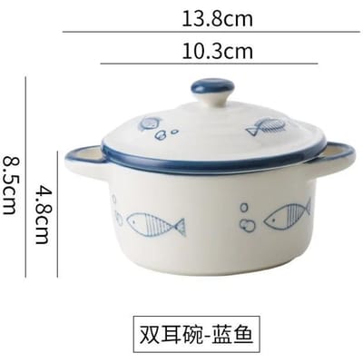 Keramische Keukenkom Babyvoedingssupplement Kom Eetgerei Noedel Ramen Fruit Salade Gestoomde Ei Kom Magnetron Servies met Deksel white