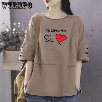 WTEMPO T-shirt d'été à manches courtes 100 % coton pour femme, grande taille, ample et polyvalent, à manches courtes 3XL kaki