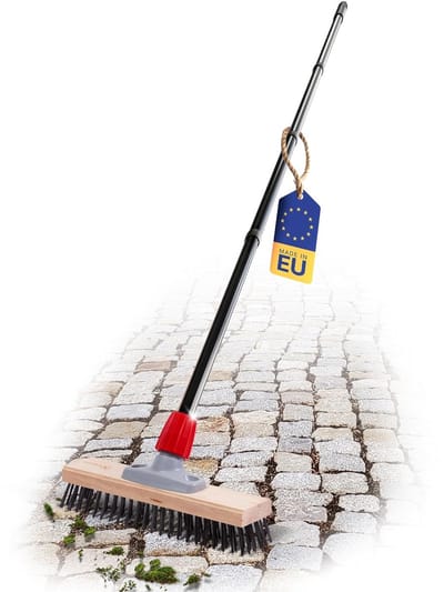 Novaliv Robuuste draadbezem met steel Eenvoudige stalen bezem met 4-delige steel Efficiënte mosverwijdering Draadborstel voor straatstenen & tuin Staaldraadbezem Moskrabber Pizzabezem Pizzasteenborstel