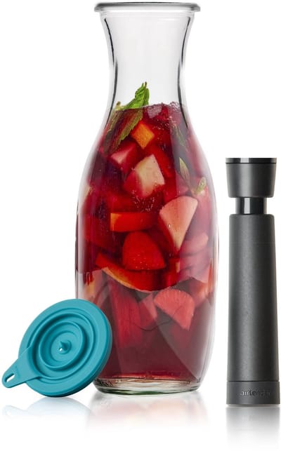 Airtender Sangria Karaf 1000ml | Vacuümdeksel + GRATIS vacuümpomp en Glazen Karaf om snel de meest intense Sangria te maken! | Karaf is ook zonder vacuüm te gebruiken | Vacuüm versnelt de infusie (max. 30min) | Meer smaak met minder fruit