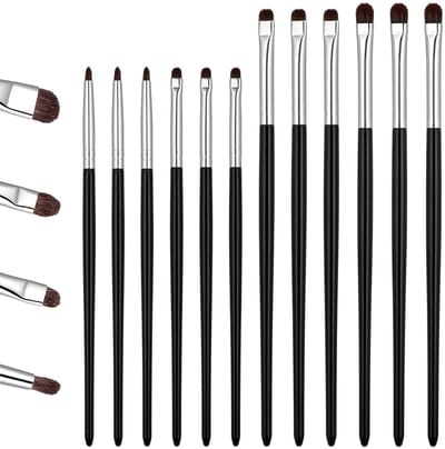 Dailygoods- Wenkbrauwkwasten Set 12 Stuks - Schuine Eyelinerkwasten - Make-upkwasten - Oogschaduwkwasten - Professionele Penselen - Kunststof 16,8 cm