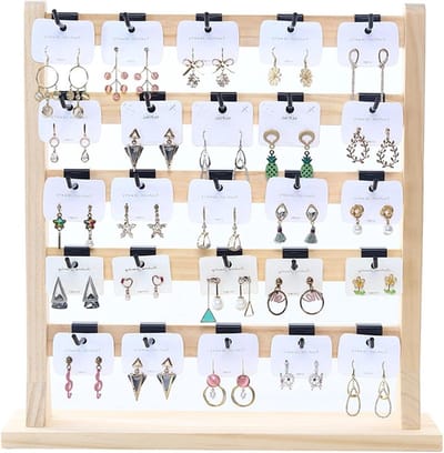 Sieradenhouder Standaard - Juwelier Display - Sieraden Organiseren - Massief Houten Ontwerp - 39.5 cm Hoog - Natuurlijk