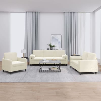 vidaXL 3-delige Loungeset met kussens fluweel crèmekleurig