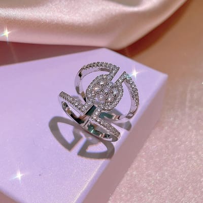 Nieuwe Platinabedekte Ring voor Vrouwen Europese en Amerikaanse Creatieve Kruis Zirkonia Verlovingsring No. 9 gray