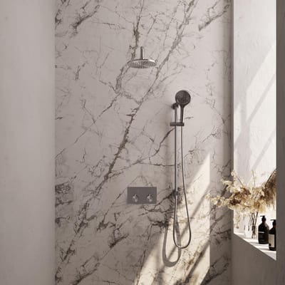 Brauer Brushed Edition Thermostatische Regendoucheset Inbouw - Hoofddouche 20 cm - Gebogen Wandarm - Met Drukknoppen - Handdouche 3 Standen - Doucheslang - Geintegreerde Glijstang - Rvs