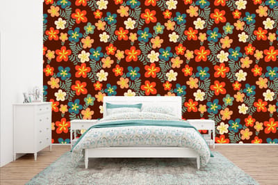 Behang - Fotobehang Retro - Patronen - Bloemen - Jaren 70 - Breedte 400 cm x hoogte 240 cm