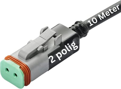 Kalitec Deutsch DT06-2S 2-polig met gegoten 10 meter PUR kabel 2x0,75 mm² zwart I geassembleerde kabel met stopcontact I stopcontactbehuizing waterdicht I voorgemonteerde kabel aansluitklaar