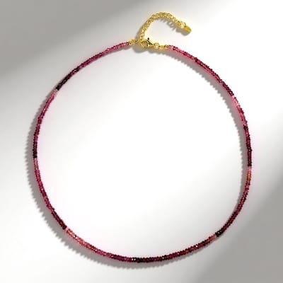 Cavill - Verstelbare Zilveren Halsketting - 925 Sterling Zilver Verguld - Roze Toermalijn 34,8 ct - Elegant Facetparels