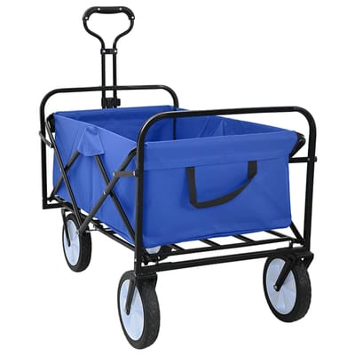 vidaXL - Vouwbare - winkelwagentje - met - remmen - Blauw - 94 - x - 53 - x - 99 - cm