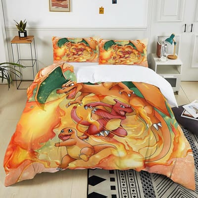 10 Maten Pokémon Charizard Beddengoed Set 3 Delen Dekbedovertrek Volwassen Kinderen Verjaardagscadeau Volledige Maat Beddengoed Set Luxe voor Cadeaus US Queen 228X228cm